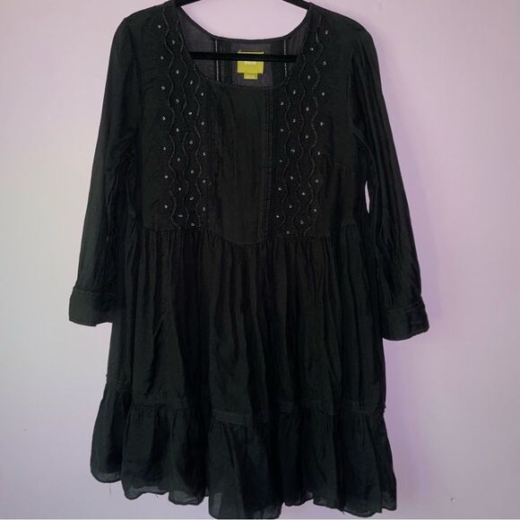 Maeve Size M Black Boho Mini Dress Ruffle Whimsigoth Dark Fairy Cottage - Picture 2 of 5